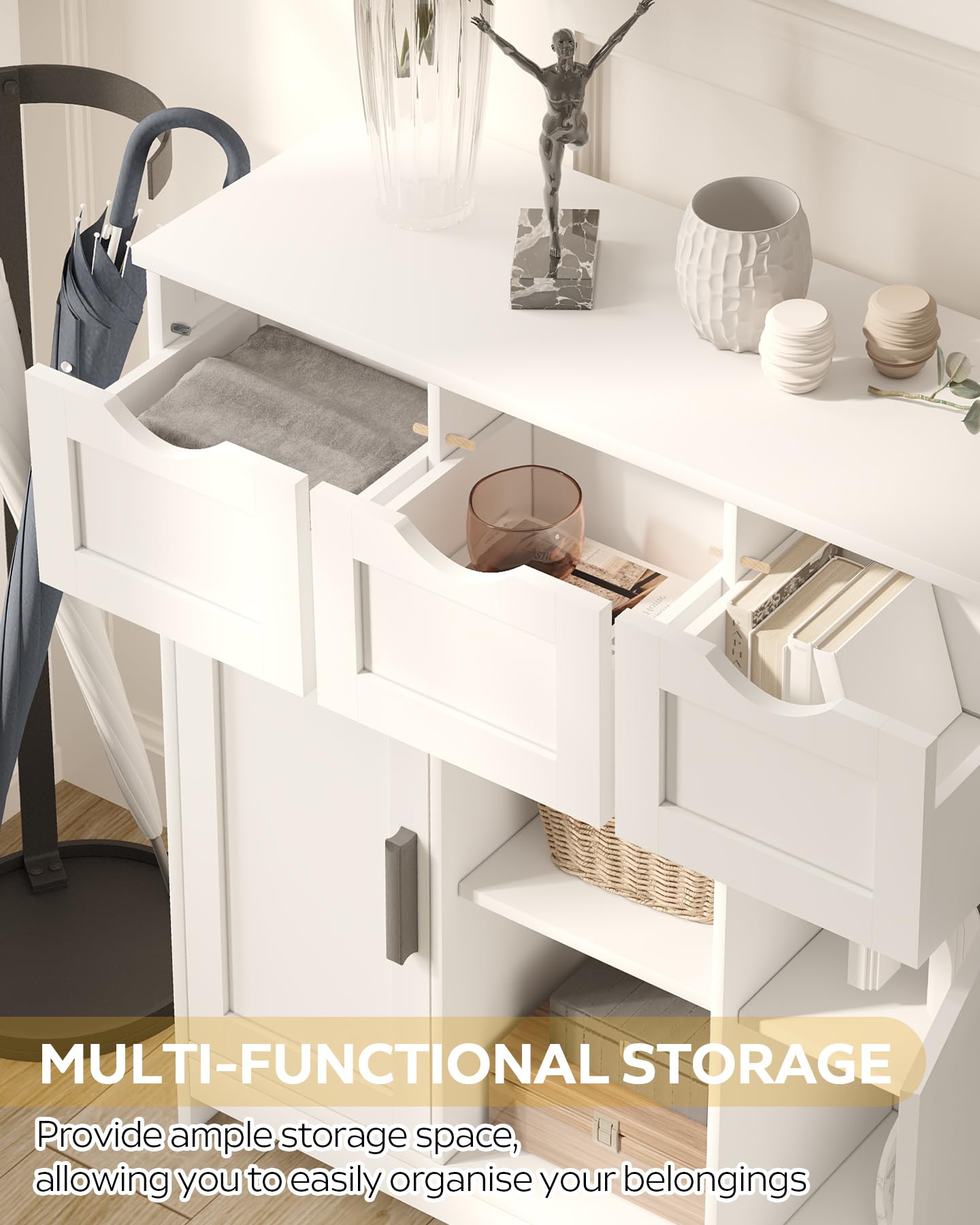 Wooden Storage Cabinet with Drawers & Shelves - Living Room, Bedroom, Bathroom Furniture (White)
