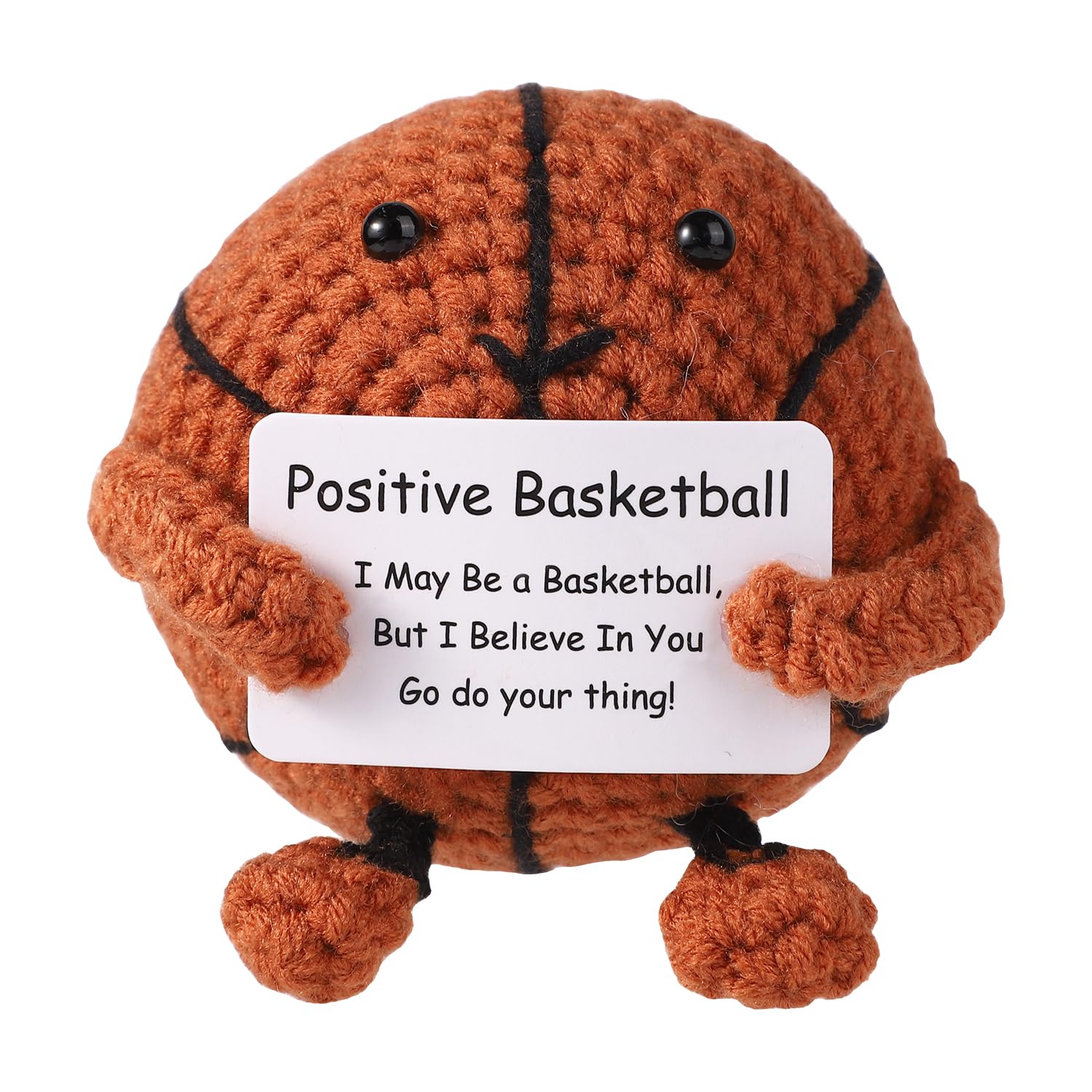 Positive Crochet Basketball Plush Toy - Handmade Knitted Basketball Doll for Kids & Adults - Emotional Support Gift for Stress Relief, Anxiety Comfort - Perfect for Home Decor, Office Desk, Nursery, and Therapy Sessions