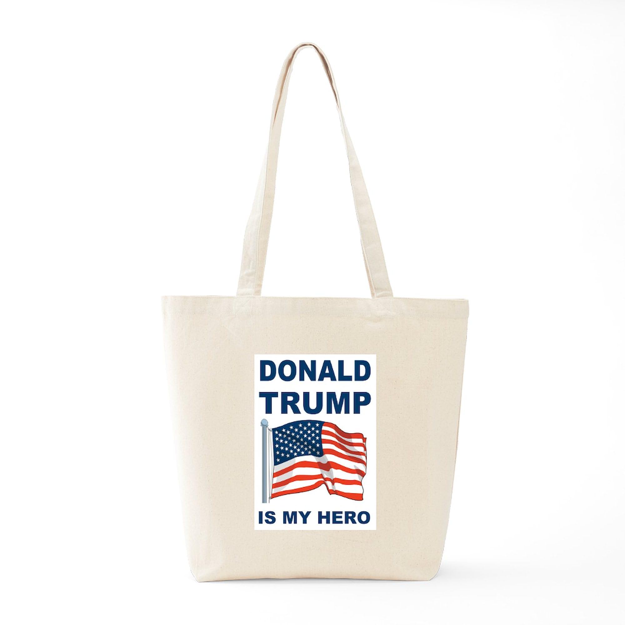 Donald Trump Is My Hero Tote Bag - Natural Canvas Reusable Shopping Bag for Groceries, Beach & Political Events | Eco-Friendly Tote with Patriotic Design