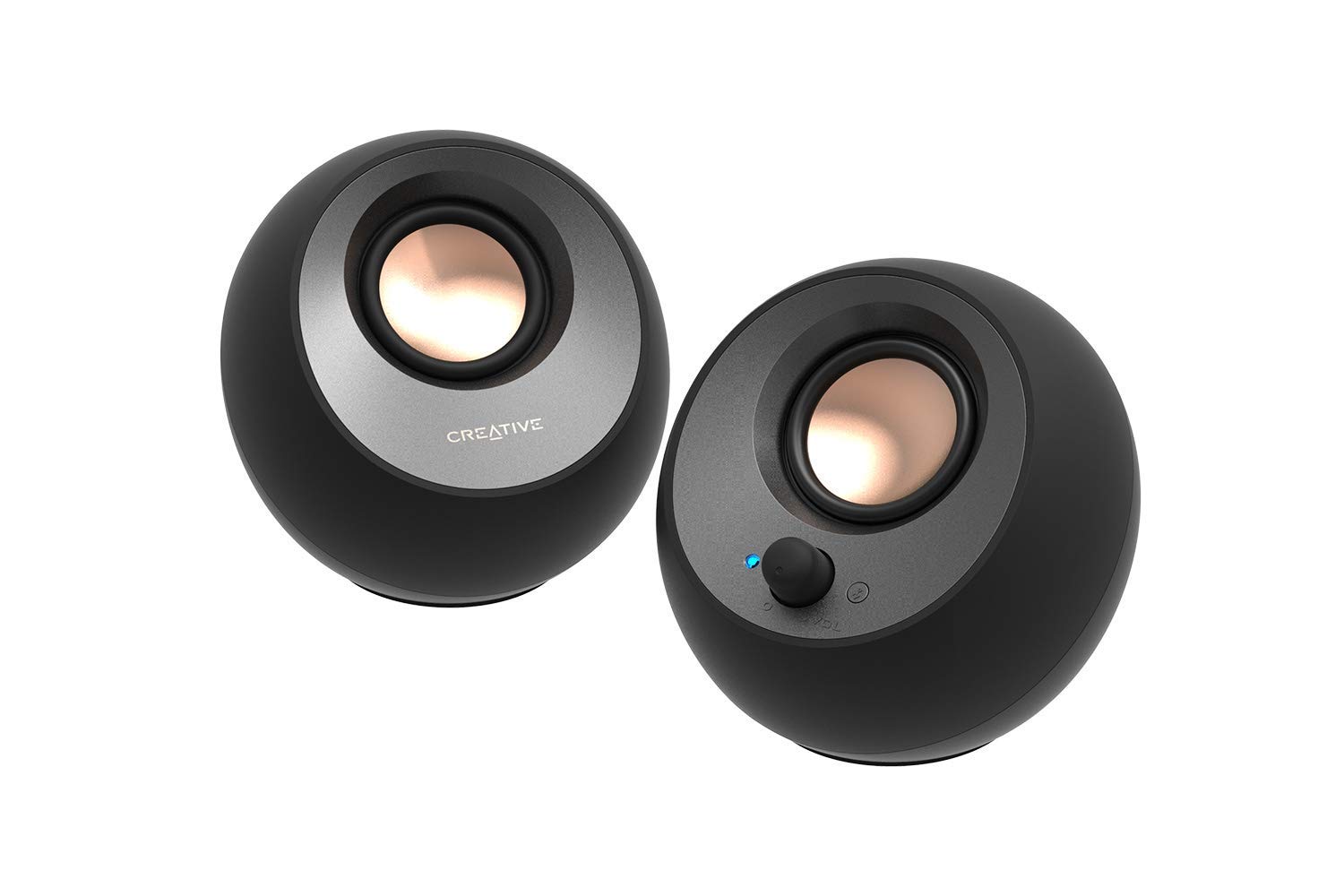 Creative Pebble V3 Minimalistic 2.0 USB-C Desktop Speakers with Bluetooth 5.0, 8W RMS & 16W Peak Power, USB-A Converter Included (Black, Renewed) - Perfect for Home Office, Gaming & Music
