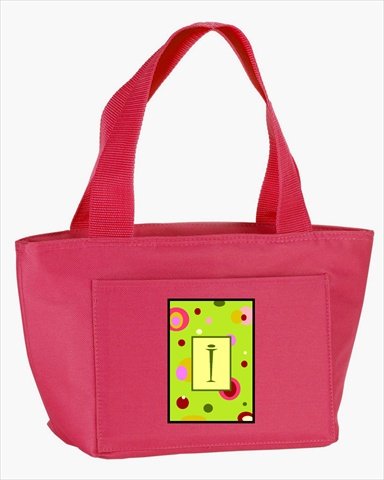 BeyondBasketball Monogram Letter I Insulated Lunch Bag - Lime Green Zippered Cooler for School, Work & Picnics | Washable & Stylish Lunch Box