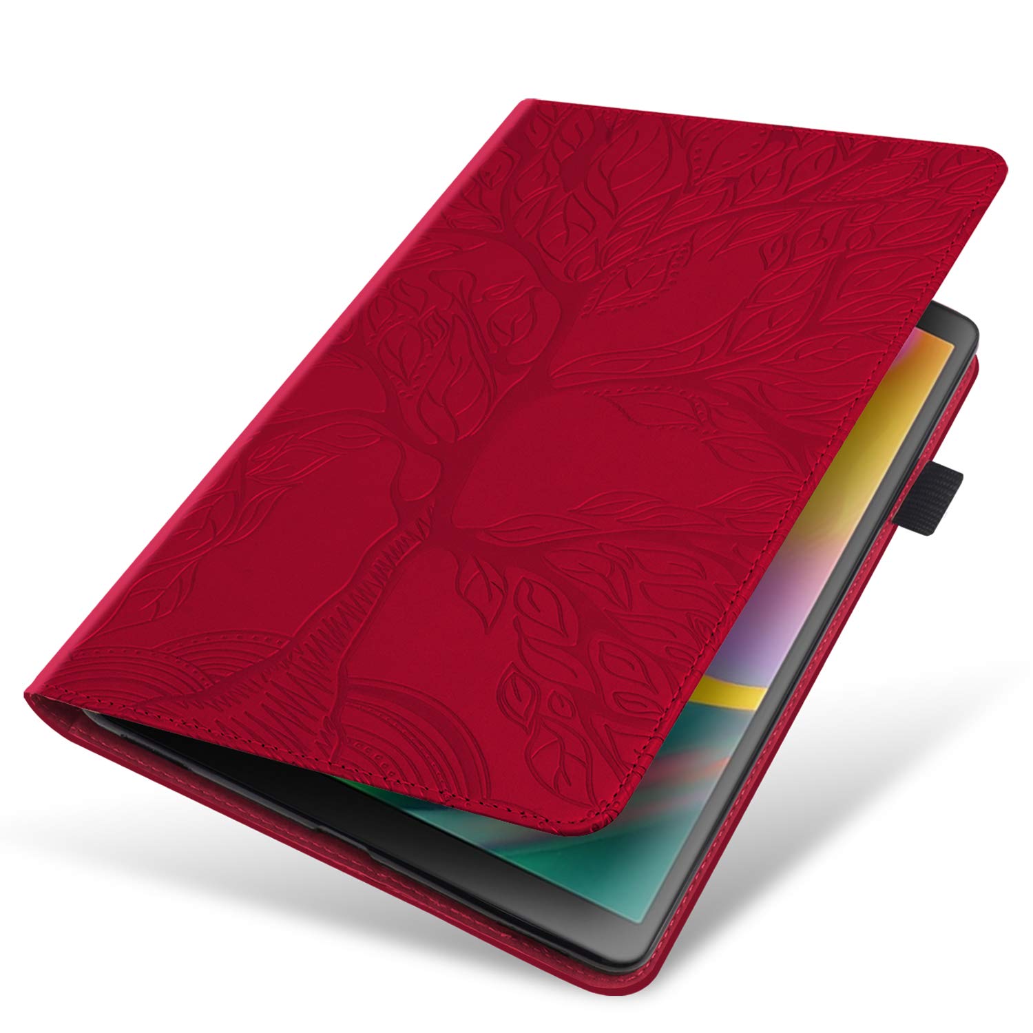 Dteck PU Leather Protective Flip Case for iPad Mini 6 (2021, 6th Generation) 8.3 Inch - 3D Embossed Tree Design, Adjustable Stand, Slim Lightweight Cover (Red) | Perfect for Work, Travel, and Home Use
