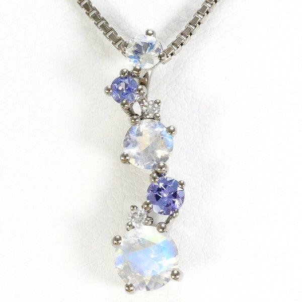 18K White Gold Blue Moonstone Necklace for Women - Elegant Moonstone Jewelry Gift for Birthday, Anniversary & Special Occasions