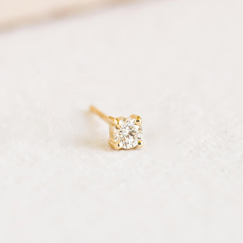 14K Yellow Gold Diamond Stud Earrings 3mm - Aria Single Piece | Elegant Everyday Jewelry for Women, Perfect Gift for Birthdays & Anniversaries