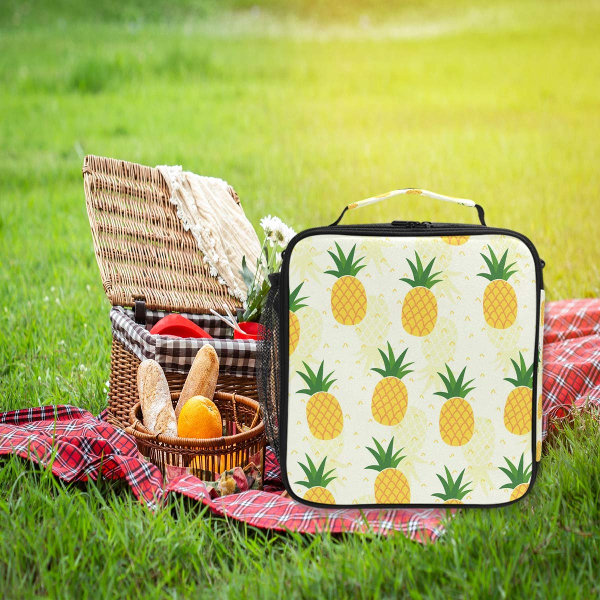 ZZXXB Insulated Pineapple Lunch Bag - Reusable Thermal Cooler Tote for Kids, Students & Adults - Perfect for School, Work, Picnics & Outdoor Travel