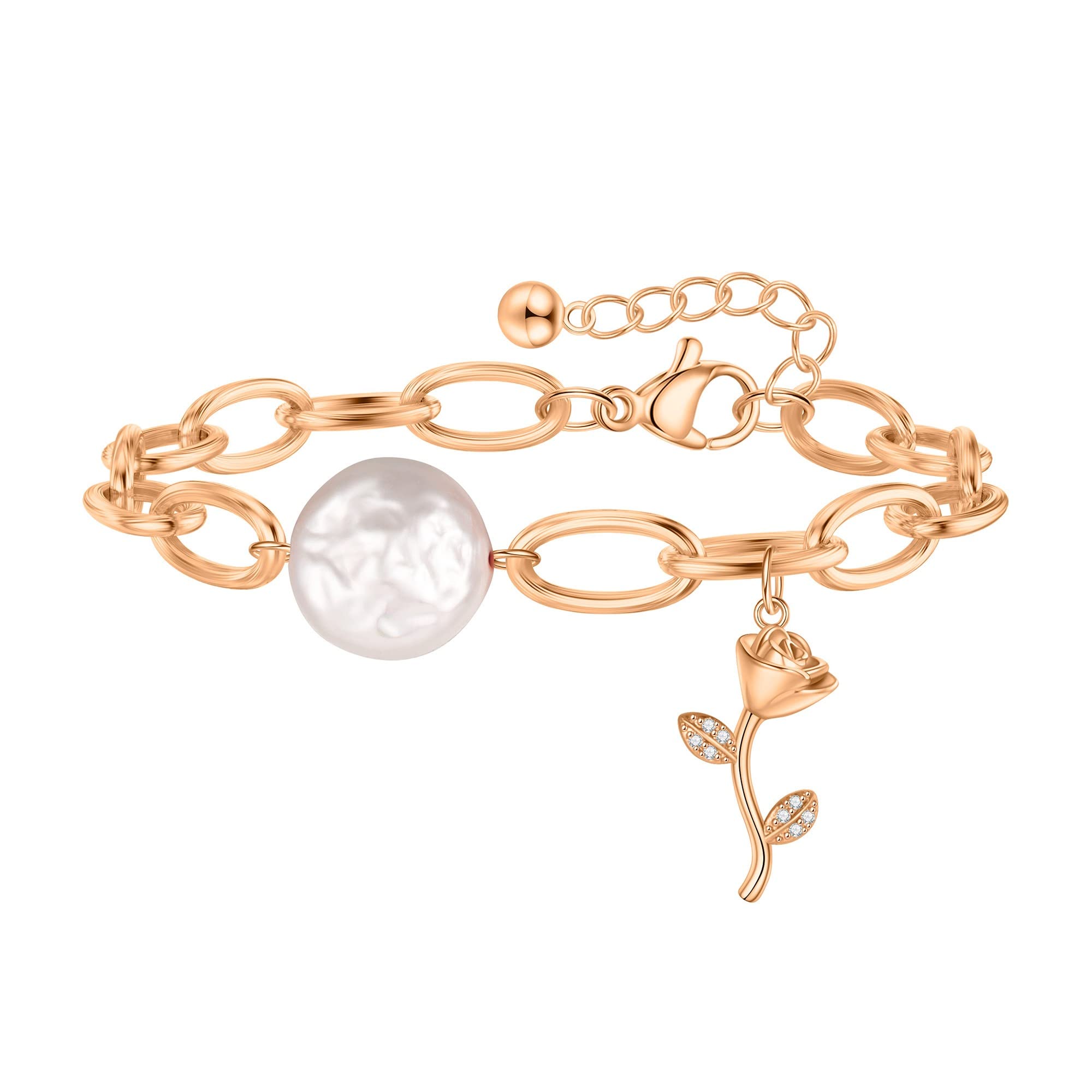 DOZZIOR 18K Gold Plated Chain Bracelet for Women - Dainty Handmade Beaded Link Bracelet with Tiny Charms, Elegant Jewelry Gift for Teen Girls & Women | Perfect for Parties, Dating & Everyday Wear