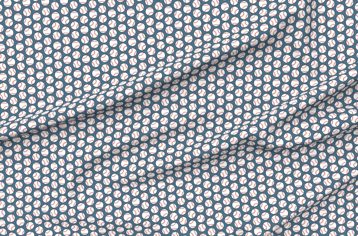 Baseball Print Fabric by Spoonflower - Dull Blue Play Ball Sport Design on Organic Cotton Sateen - Perfect for Sewing, Quilting, Apparel & Home Decor | Ideal for Sports-Themed Bedding, DIY Projects & Baseball Fan Gifts