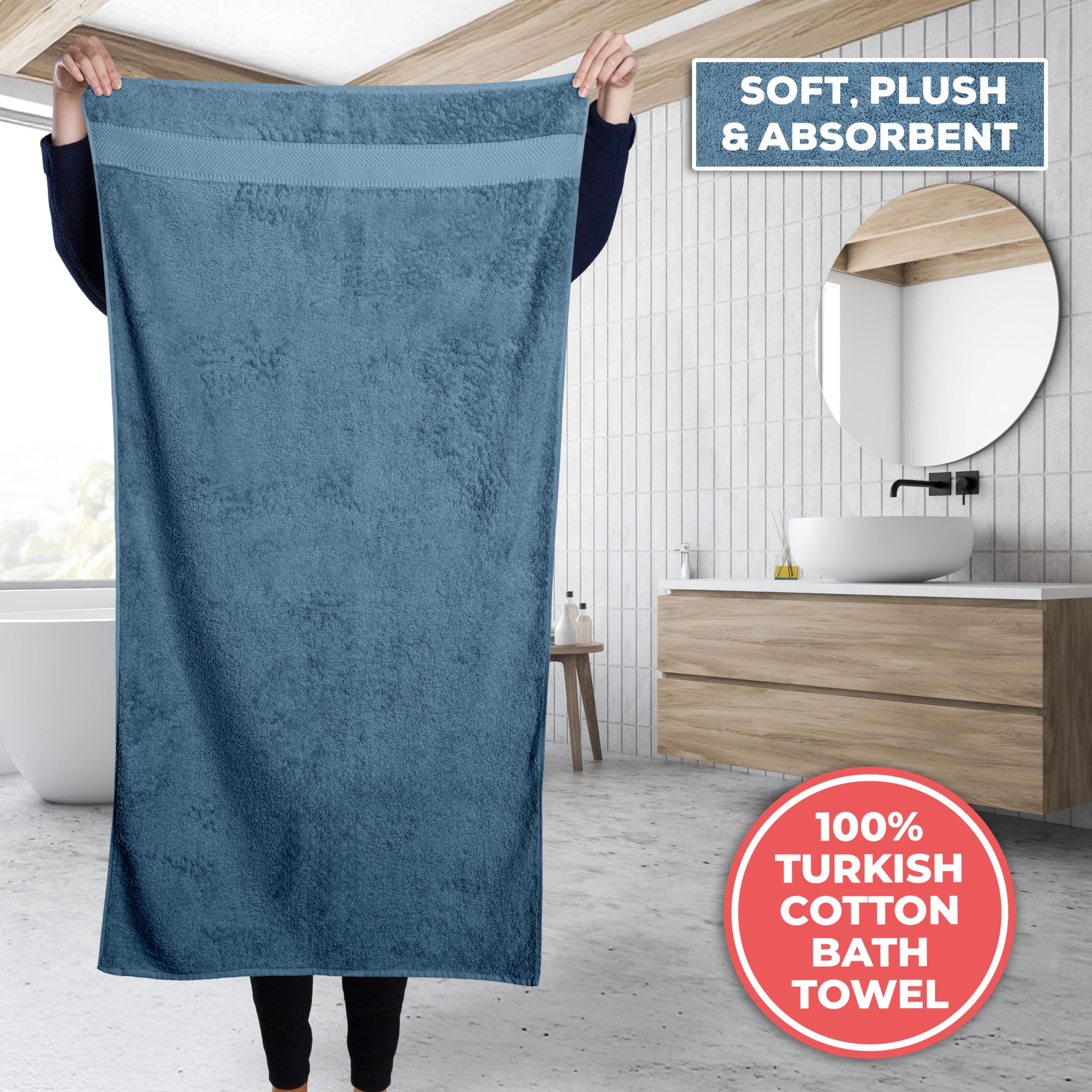 Premium 100% Turkish Cotton Bath Towel Set - 2 Pack Luxury Hotel Quality Bath Towels, Ultra Soft & Highly Absorbent (27