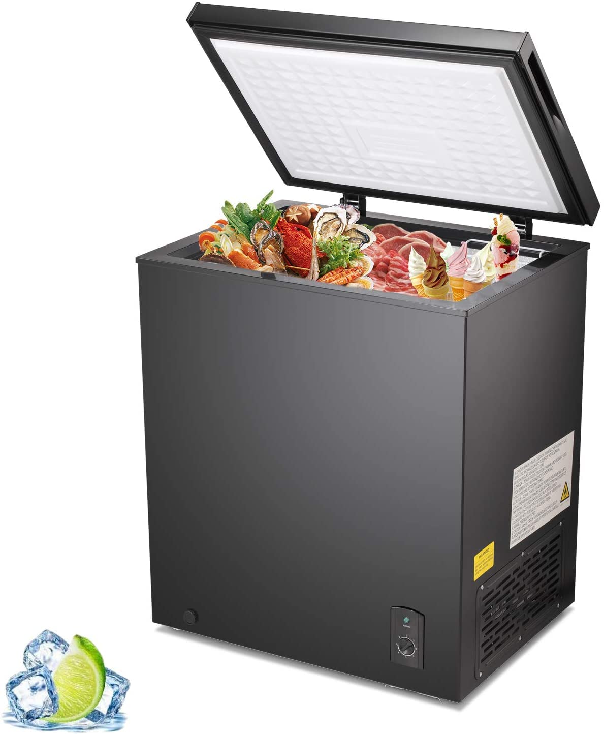 R.W.Flame 5.1 Cu Ft Chest Freezer - Energy Efficient Deep Freezer with Removable Basket & Adjustable Temperature Control - Compact Top Open Freezer in Black - Perfect for Home, Garage, Basement or Small Business Storage