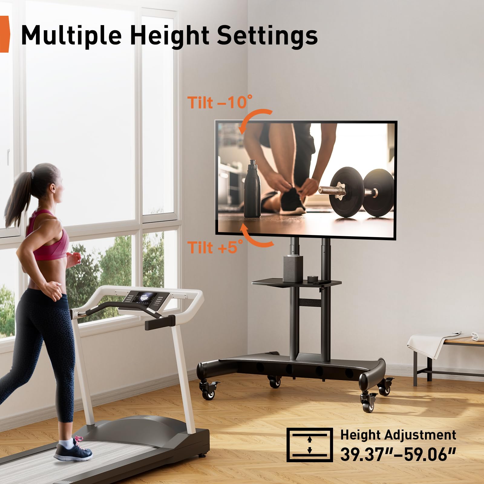 Perlegear Mobile TV Cart for 32-83 Inch Flat/Curved LED/LCD/OLED TVs - Adjustable Height Rolling TV Stand with Wheels, Max VESA 600x400mm & 100lbs Capacity - Perfect for Living Room, Bedroom, or Outdoor Entertainment Spaces
