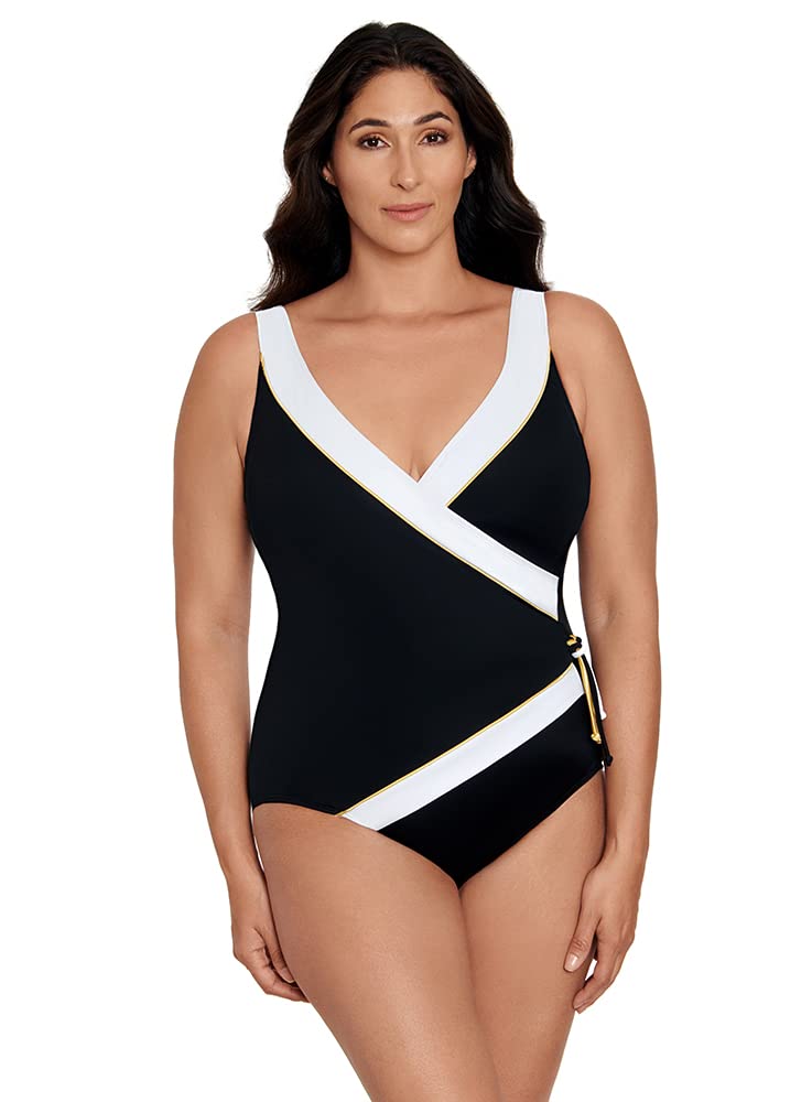 Longitude Women's One Piece Swimsuit with Tassel Ring & Surplice Neckline - Soft Cup Bathing Suit for Beach, Pool & Vacation