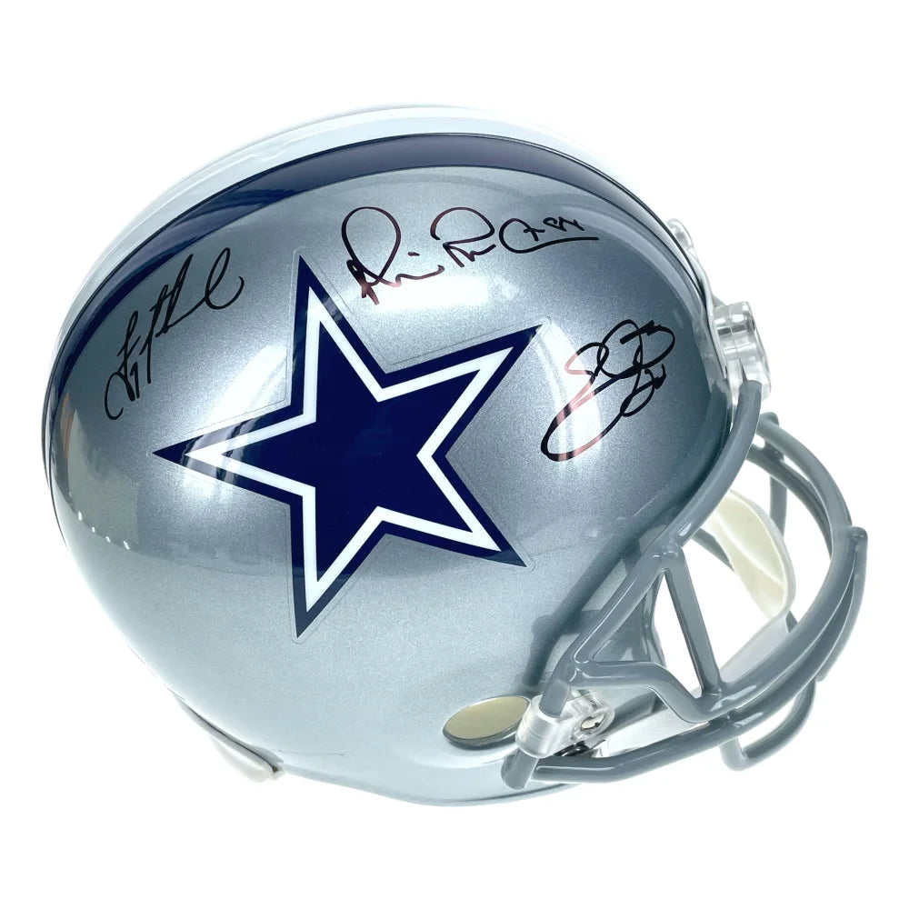 Authentic Dallas Cowboys Triplets Signed Full-Size Helmet - Troy Aikman, Michael Irvin, Emmitt Smith with JSA BAS COA - Perfect for NFL Memorabilia Collectors and Cowboys Fans Display