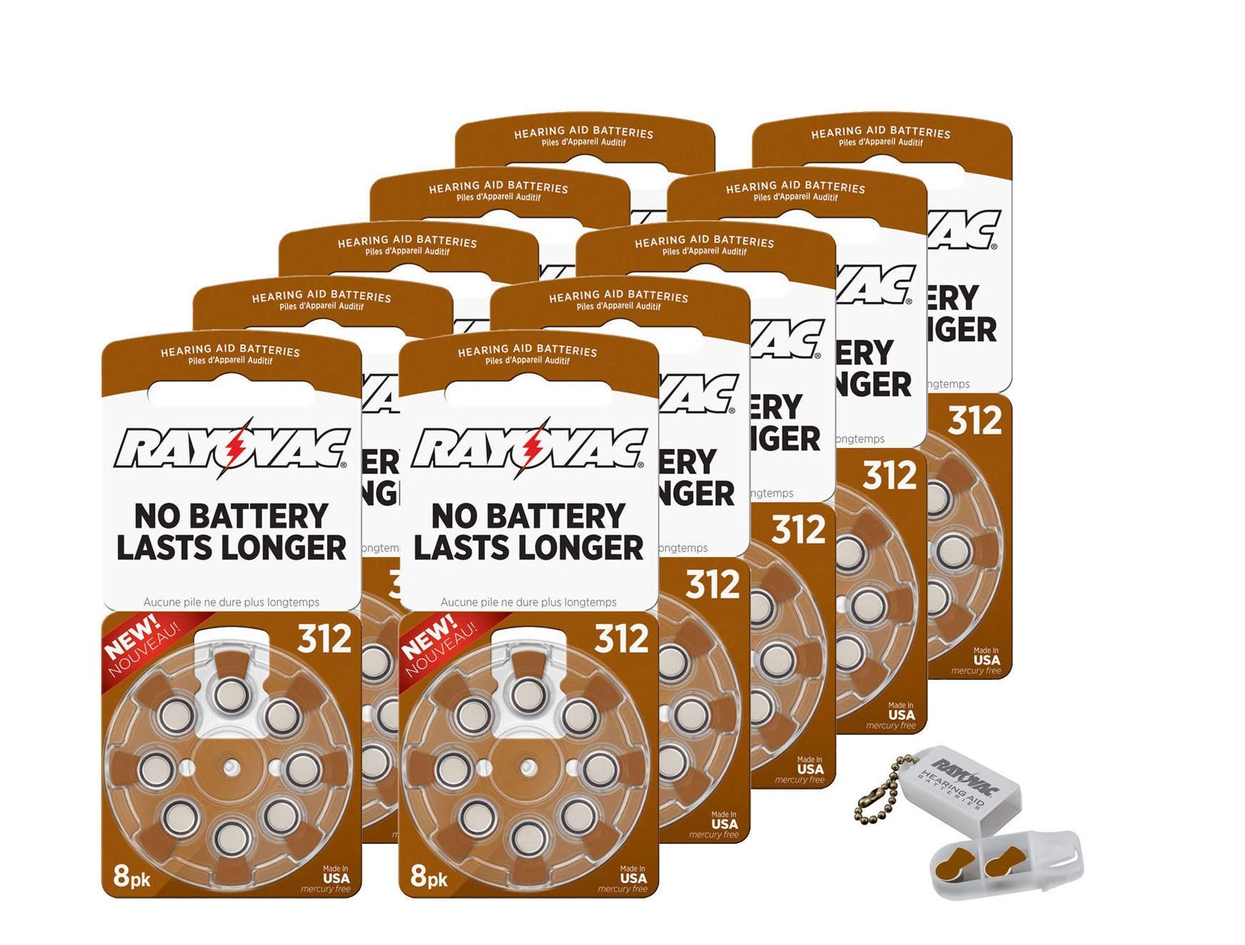 Rayovac Size 312 Mercury-Free Hearing Aid Batteries (80-Pack) with Convenient Battery Holder Keychain - Long-Lasting Power for Hearing Devices | Perfect for Travel, Daily Use & Emergency Backup