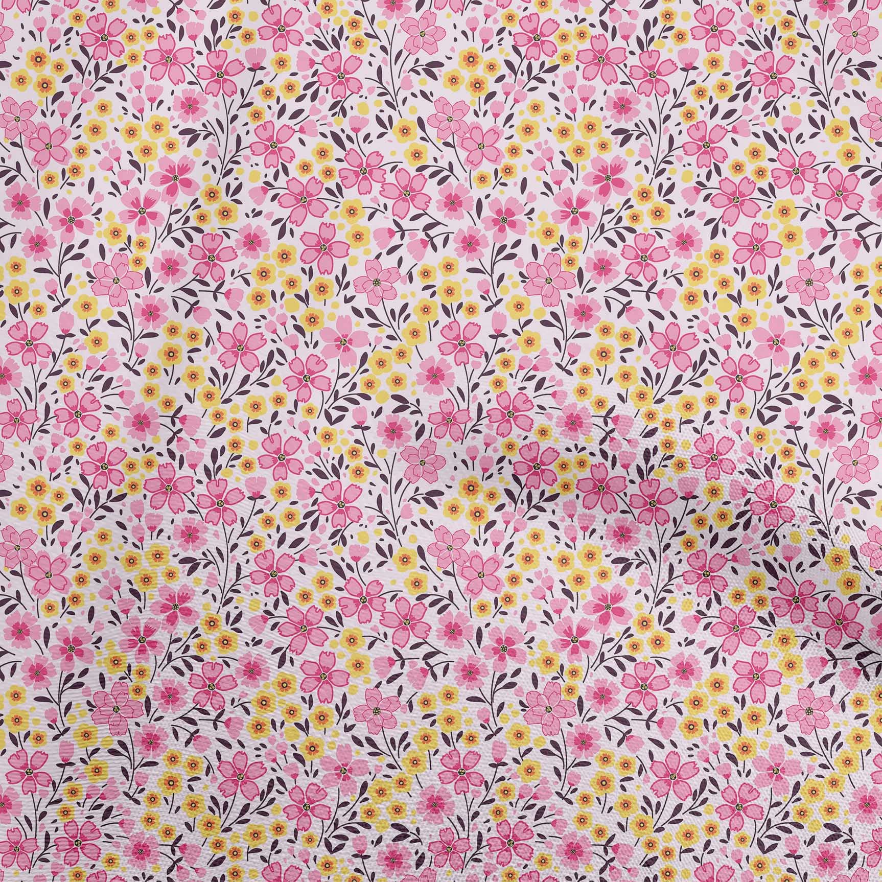 oneOone Polyester Spandex Pink Floral Printed Fabric - 56 Inch Wide Soft Stretch Material for Sewing, DIY Crafts, Quilting & Upholstery (Style 6986) - Perfect for Dresses, Curtains & Home Decor Projects