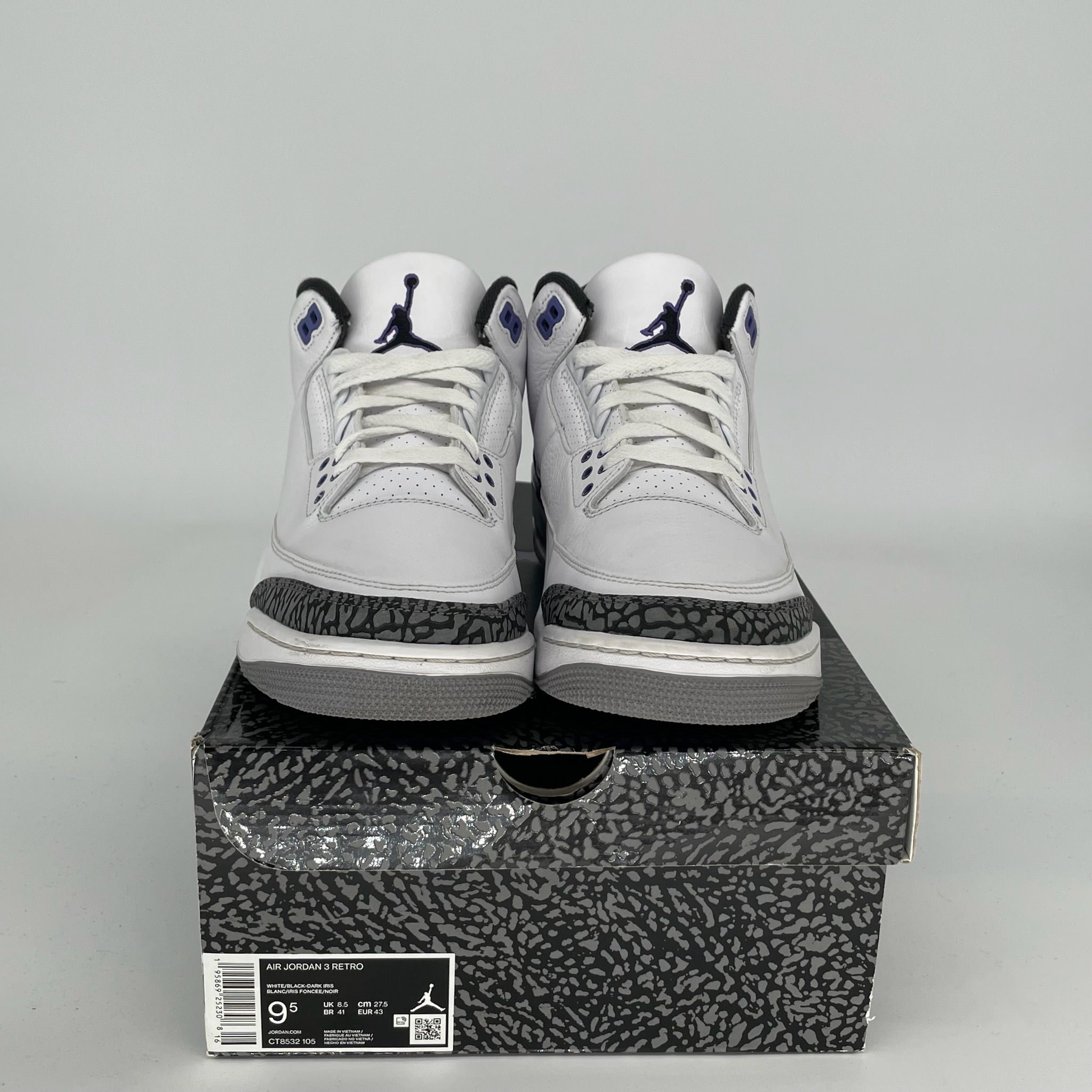 Original Air Jordan 3 Retro 'Dark Iris' Men's Basketball Shoes - Size 9.5 (CT8532-105) | Perfect for Streetwear & Sneaker Collectors