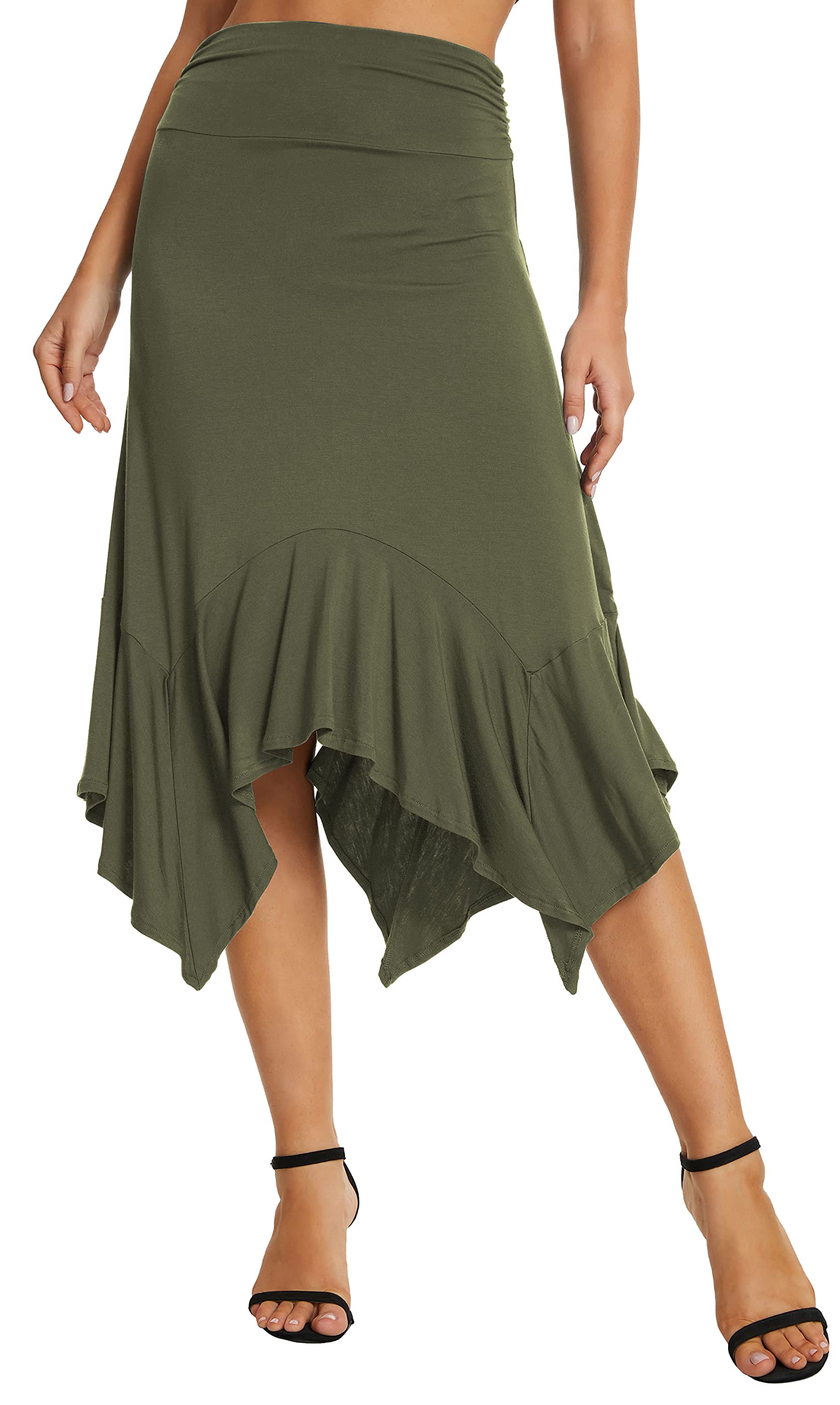 Urban CoCo Women's Flowy Stretchy Handkerchief Hem Midi Skirt - Comfortable A-Line Summer Skirt for Casual Wear, Beach, Vacation & Date Night