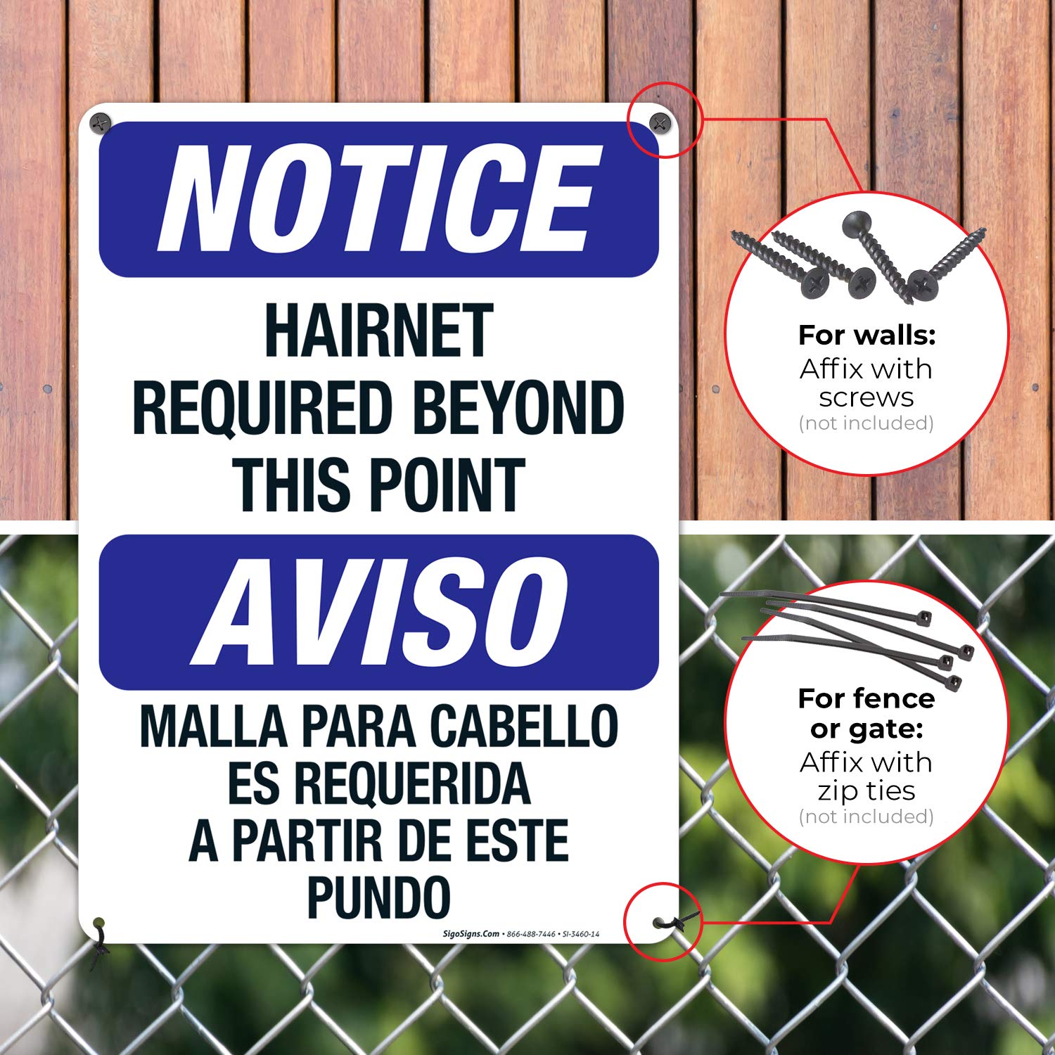 Bilingual Hairnet Required Beyond This Point Sign - OSHA Compliant 10x14 Inch Rust-Free Aluminum Safety Sign, Fade Resistant for Indoor/Outdoor Use - Made in USA | Perfect for Restaurants, Food Processing Plants & Healthcare Facilities