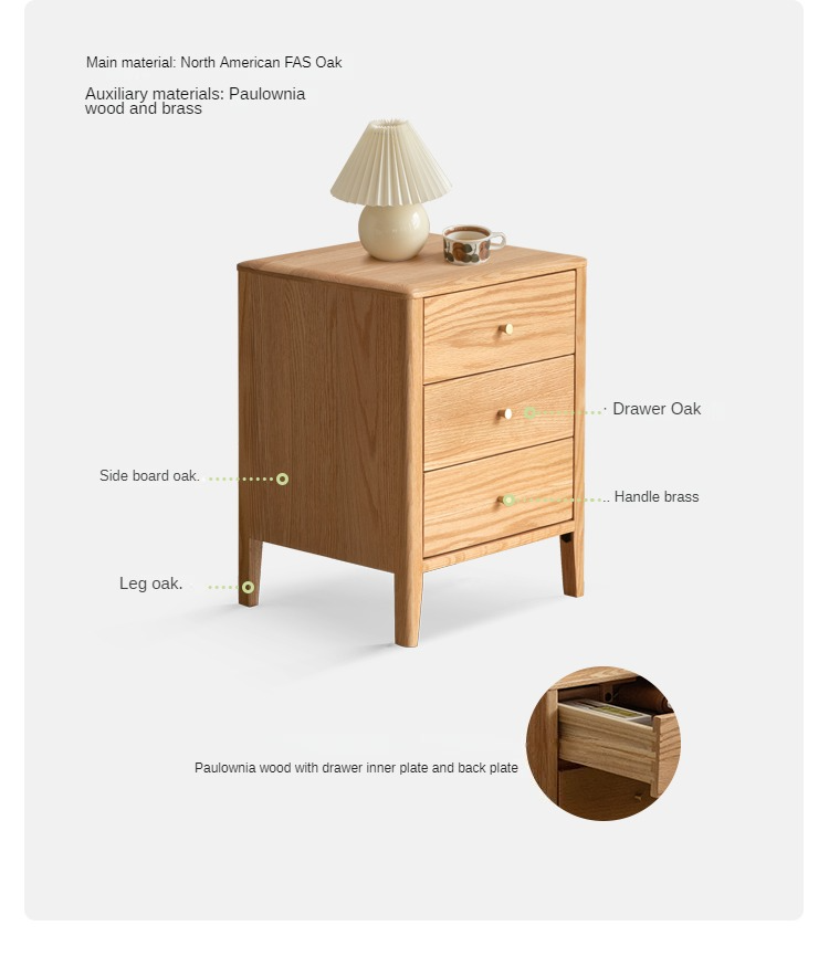 Solid Wood Nightstand - Oak & Cherry Wood Bedside Table for Bedroom, Modern & Rustic Style | Perfect for Bedrooms, Guest Rooms & Home Decor