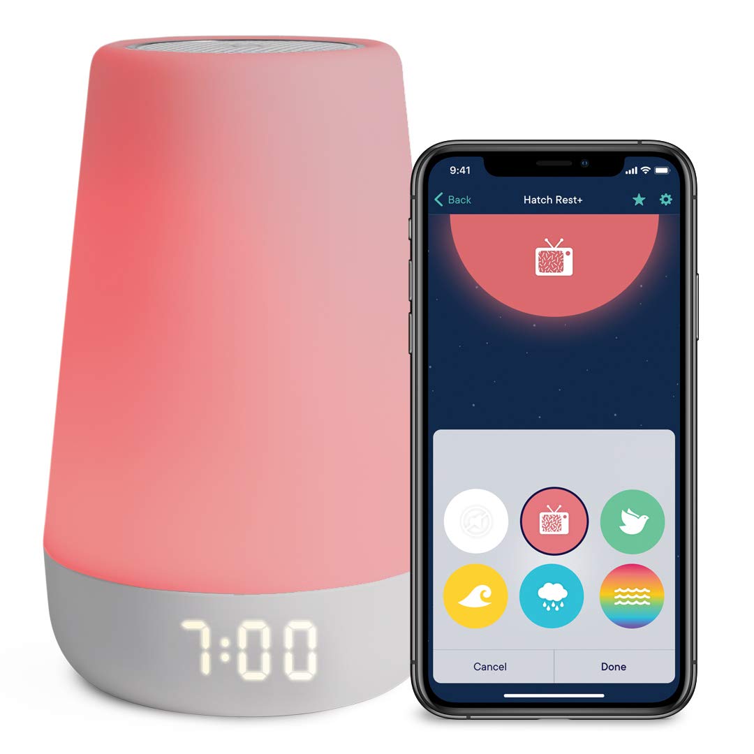 Hatch Rest+ 1st Gen Baby Sound Machine & Night Light | White Noise Soother, Toddler Sleep Trainer, Kids Alarm Clock | Nursery Essential for Bedtime & Nap Time (White)