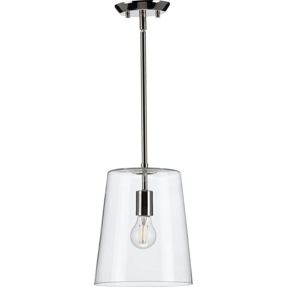 Clarion Collection 1-Light Clear Glass Coastal Pendant Light Fixture in Polished Nickel - Perfect for Kitchen Island, Dining Room, or Entryway Lighting