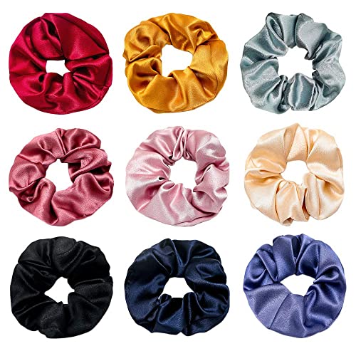 12-Piece Satin Silk Hair Scrunchies - Soft No-Slip Ponytail Holders for Women & Girls (Gentle Hair Ties, No Damage) - Perfect for Workouts, Yoga, Office & Everyday Styling
