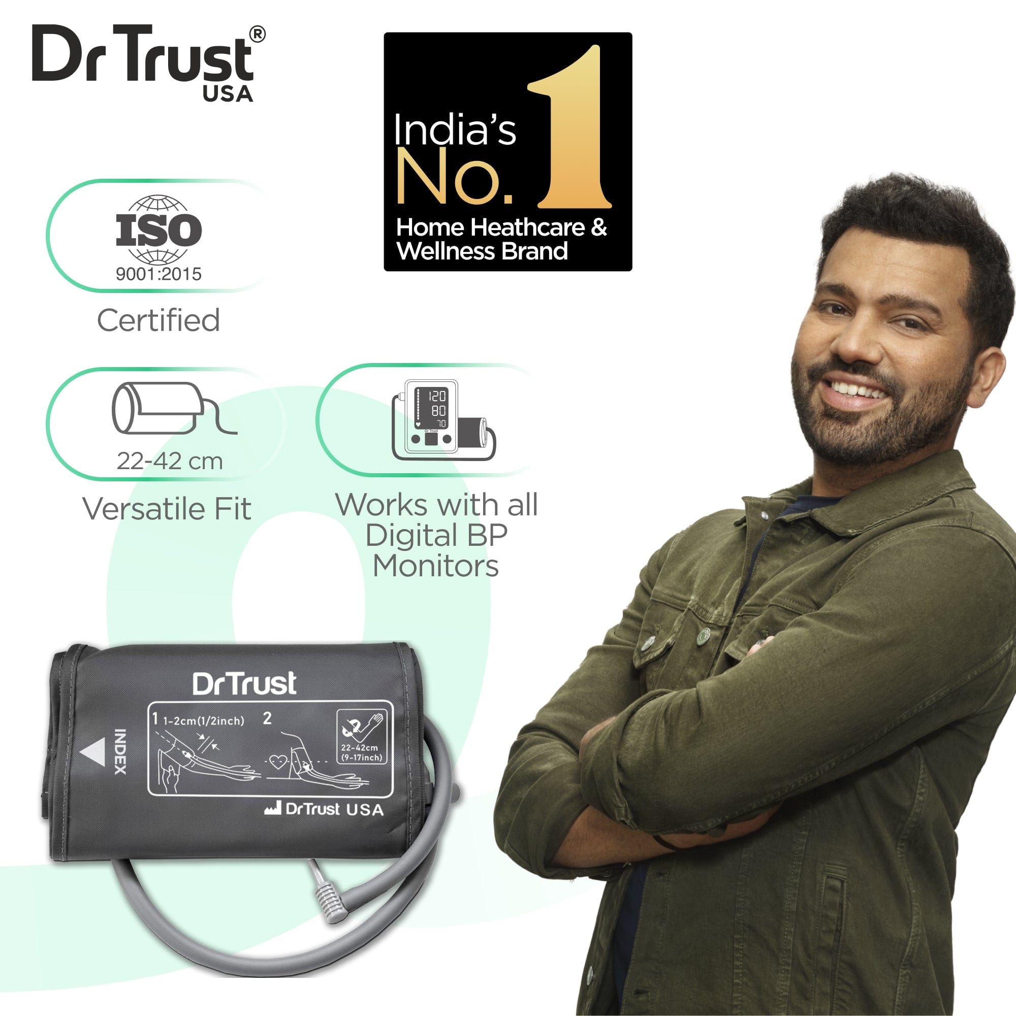 Dr Trust USA Upper Arm Blood Pressure Monitor Cuff (22-42 cm) - Durable, Soft & Comfortable BP Machine Cuff for Accurate Measurements | Ideal for Home Use & Health Monitoring