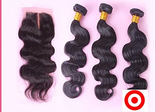 Premium 4Pcs/lot Virgin Malaysian Remy Human Hair Weave Bundles with 4x4 Closure - Mid-Part Body Wave 10/12/14 Inch Mixed Length Natural Black - Perfect for Salon Styling, Daily Wear & Protective Hairstyles