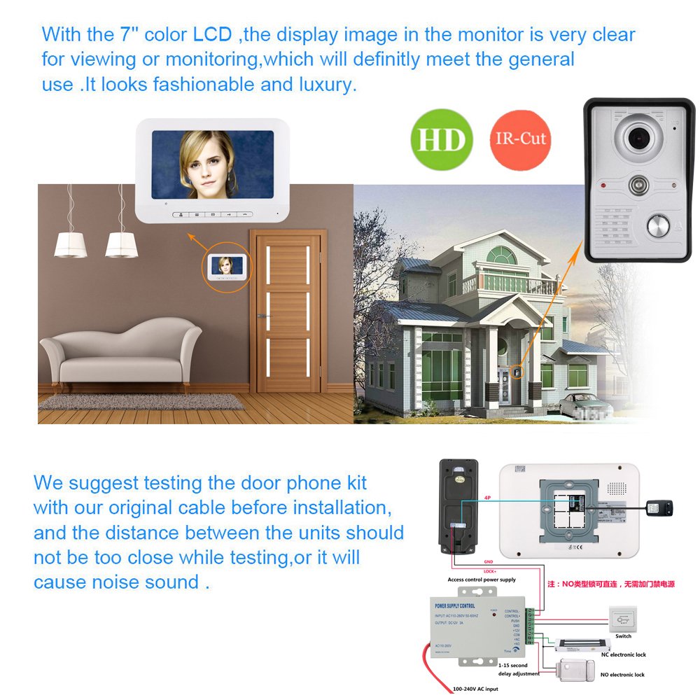 7 Inch LCD Video Intercom System with HD Night Vision - 700TVL Doorbell Camera Kit (2 Cameras + 1 Monitor) - White | Secure Home Entry & Apartment Communication Solution