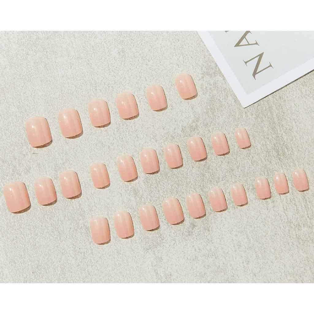 RikView Short Square Press on Nails - 24PCS Acrylic Fake Nails Kit for Women & Girls - Natural Nude Color - Perfect for Daily Wear, Parties & Special Occasions
