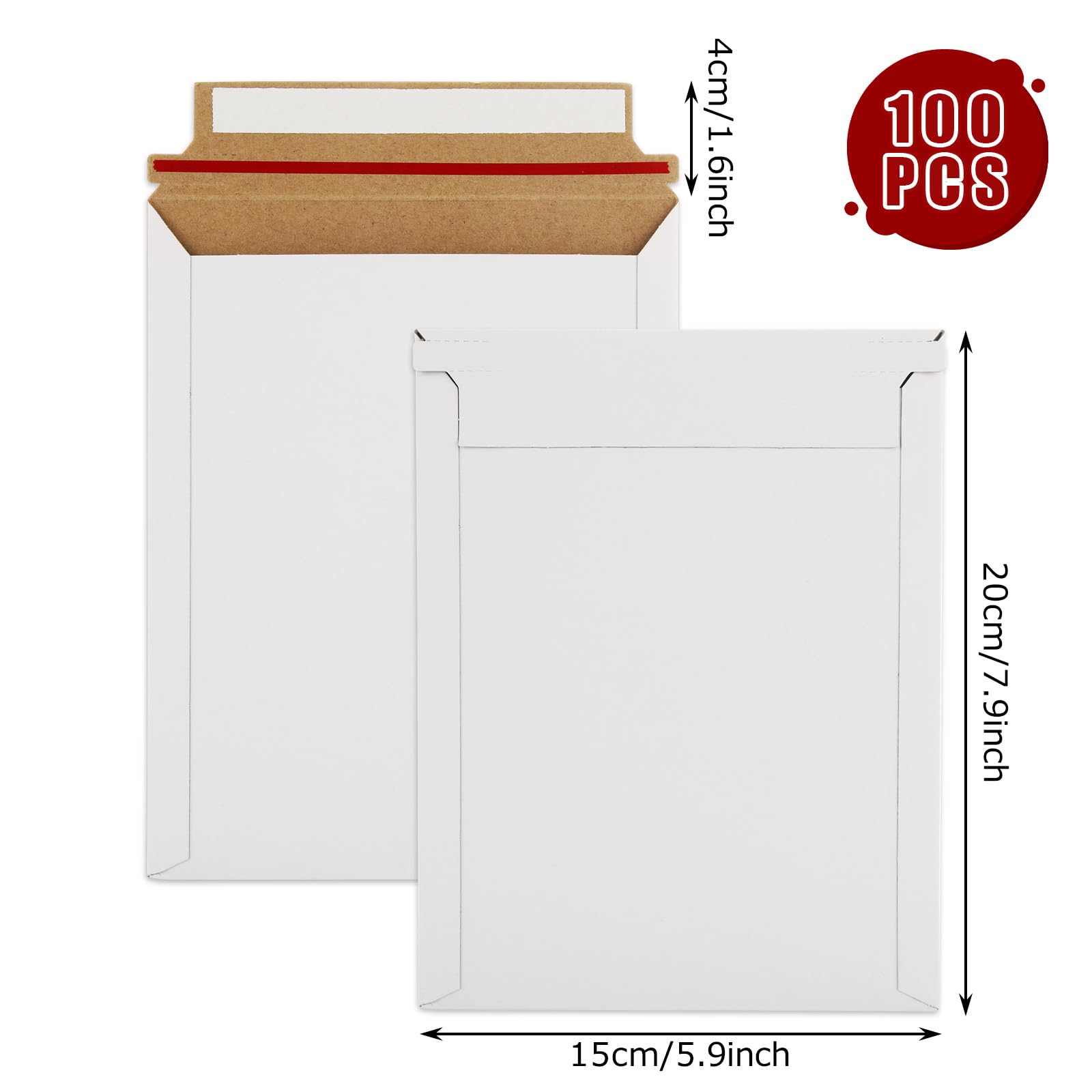 100 Pack 6x8 Inch Self Seal Cardboard Mailing Envelopes - 450 GSM Stay Flat Mailers for CDs, Photos, Documents | Durable White Shipping Envelopes for Mailing, Office Use & Small Business Packaging