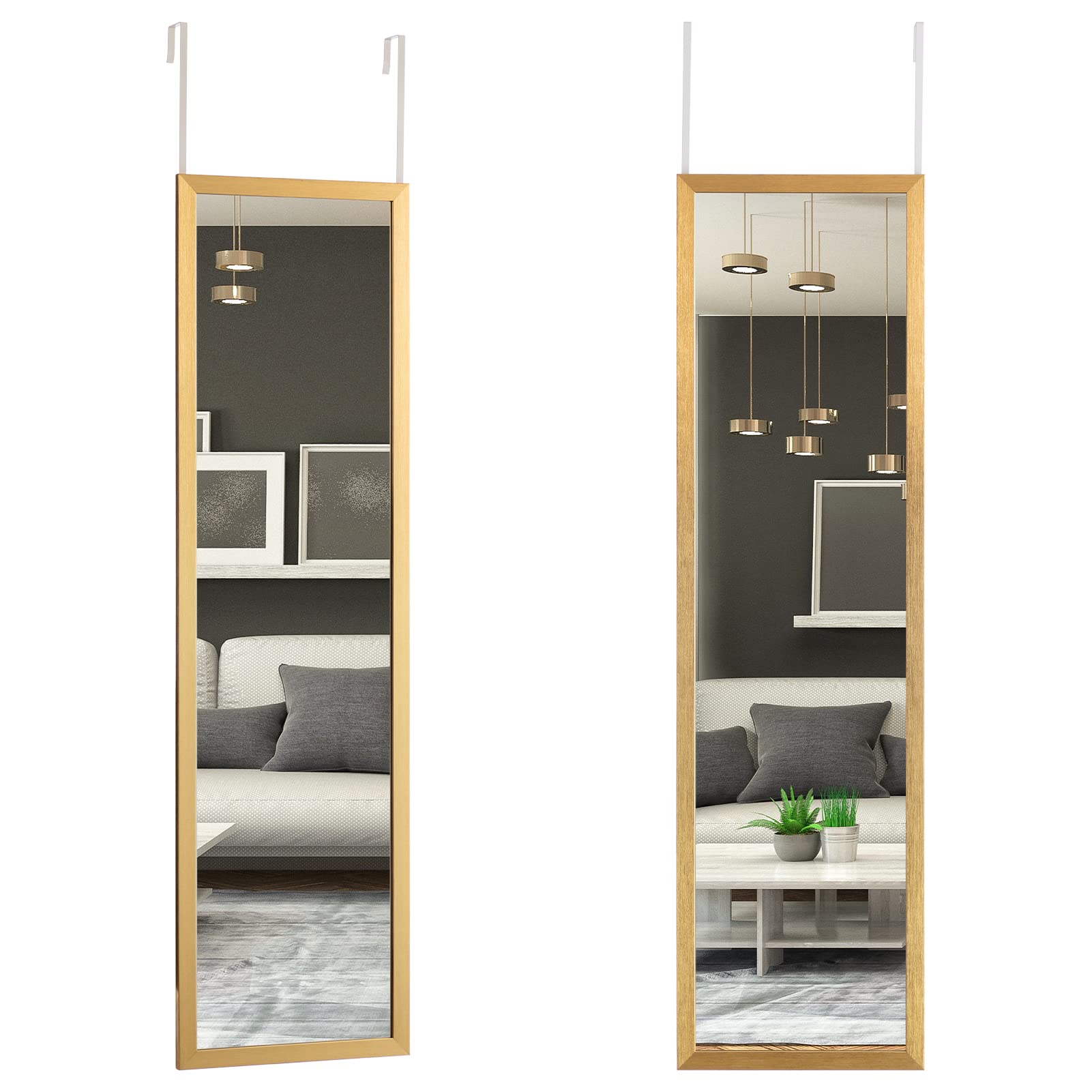 PARANTA Full Length Mirror Wall Mounted - 60x24 Inch Rectangular Dressing Mirror with 2 Hooks, Gold Frame - Perfect for Bedroom, Bathroom, Closet & Entryway Decor