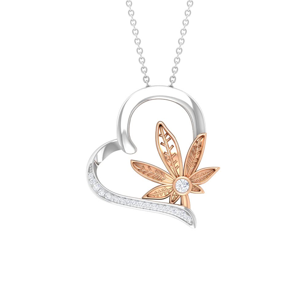 14K Solid Gold Diamond Heart Leaf Pendant Necklace - April Birthstone Jewelry for Women - Elegant Gift for Anniversary, Birthday & Valentine's Day - Perfect for Everyday Wear & Special Occasions