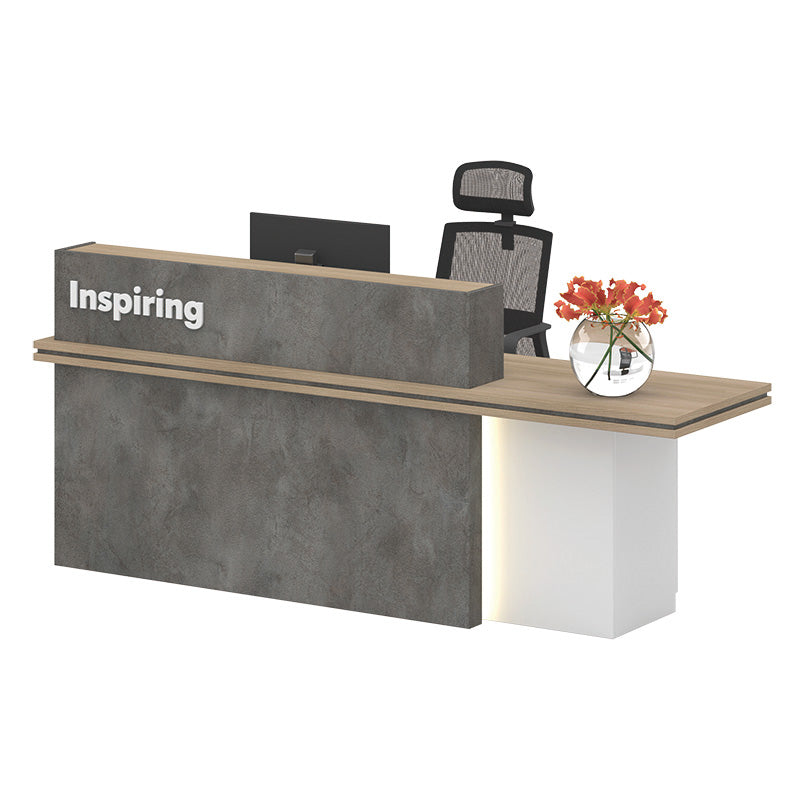 JARIN 2.4M Right Panel Reception Desk in Carbon Grey & White - Modern Office Furniture for Hotel, Clinic, and Corporate Lobby