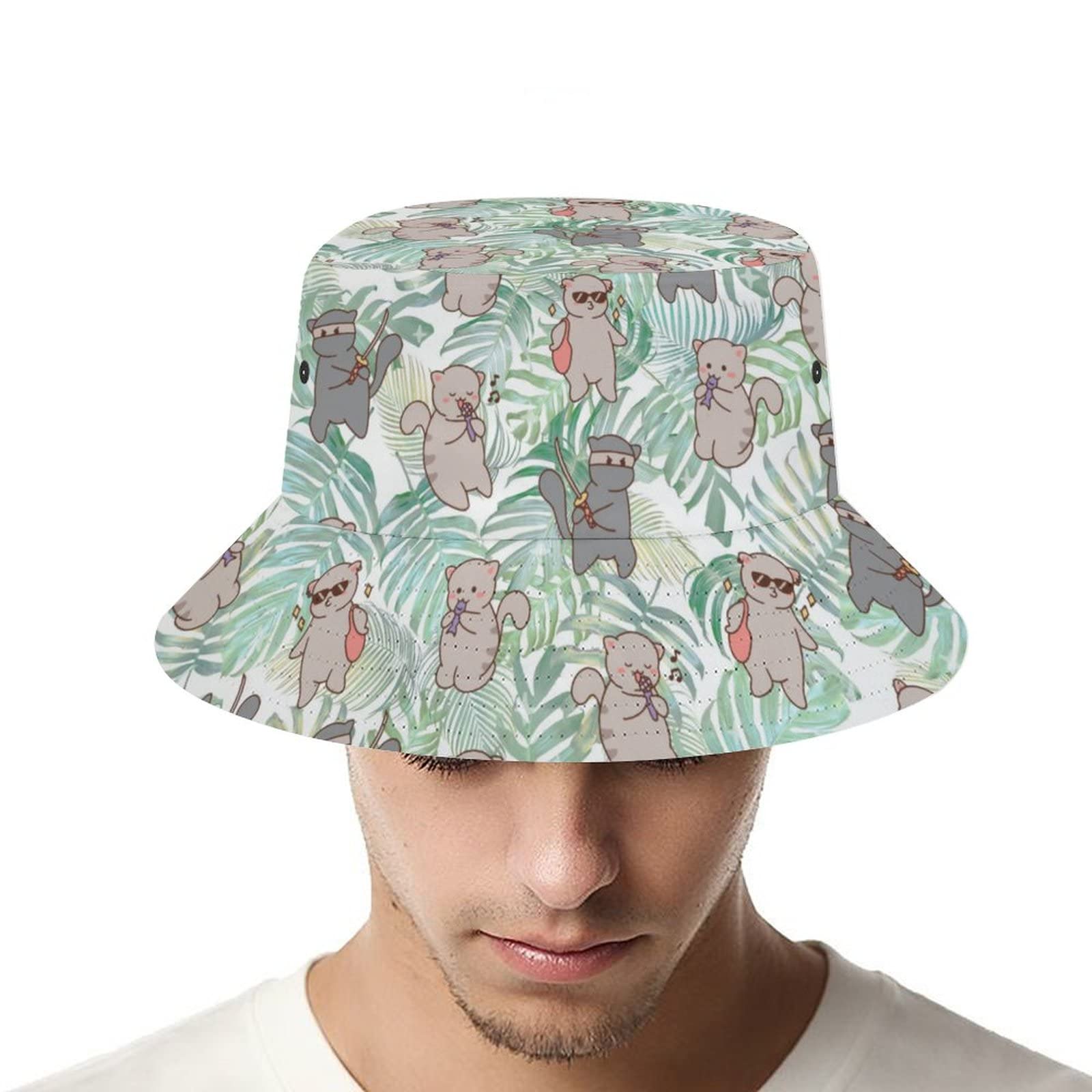 Stylish Strawberry Bucket Hat for Women & Men - Cute Cat Print Summer Sun Hat, Packable Unisex Beach Hat for Travel, Outdoor, Fishing | Perfect for Beach Vacations, Music Festivals & Street Fashion
