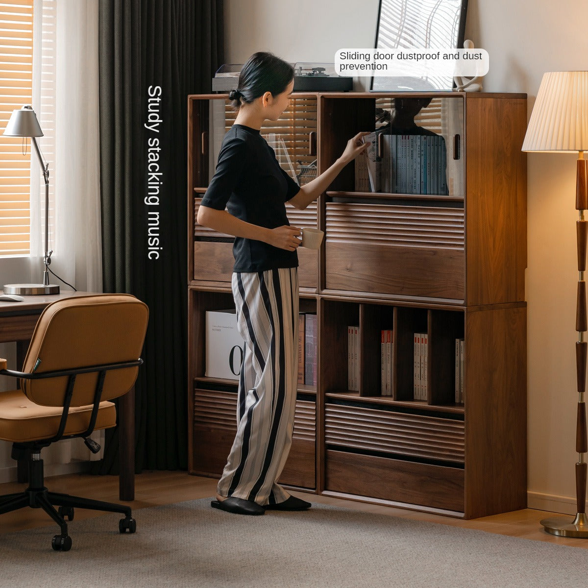 Premium Solid Oak & Black Walnut Modular Bookcase - Modern Luxury Wooden Bookshelf for Home Office, Living Room, and Library Organization