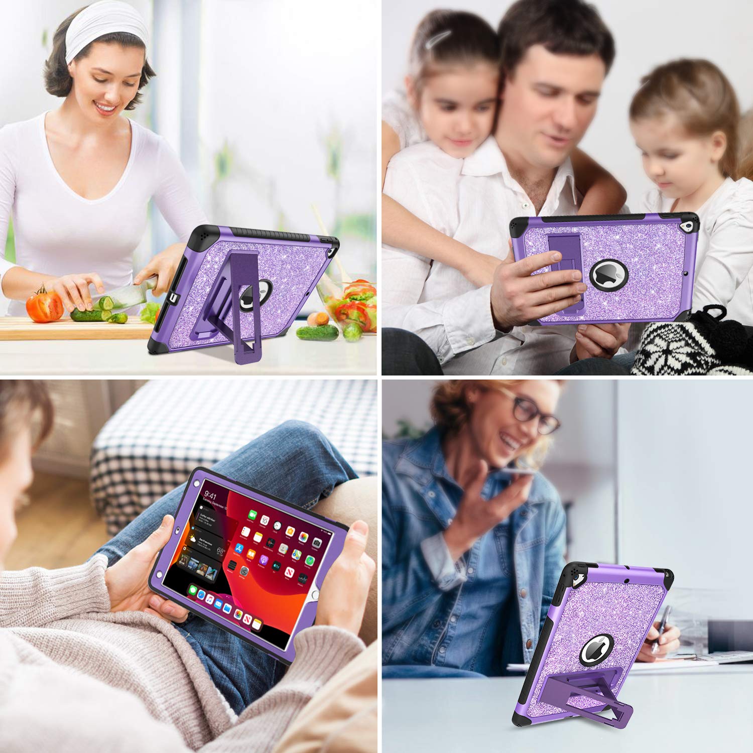 YINLAI iPad 6th/5th Gen Case 9.7-Inch (2018/2017), iPad Pro 9.7 & iPad Air 2 Case - Glitter Sparkle Shockproof Protective Cover with Kickstand for Women Girls Kids (A1893/A1954/A1822/A1823) - Purple | Perfect for School, Travel & Daily Use