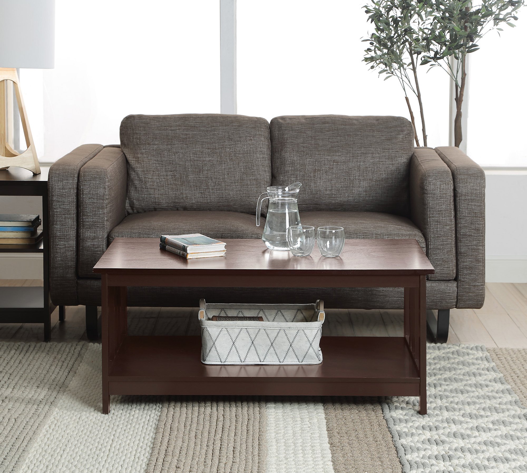 Mission Style Coffee Table in Espresso Finish - Modern Living Room Furniture for Small Spaces, Home Decor & Entertainment Use