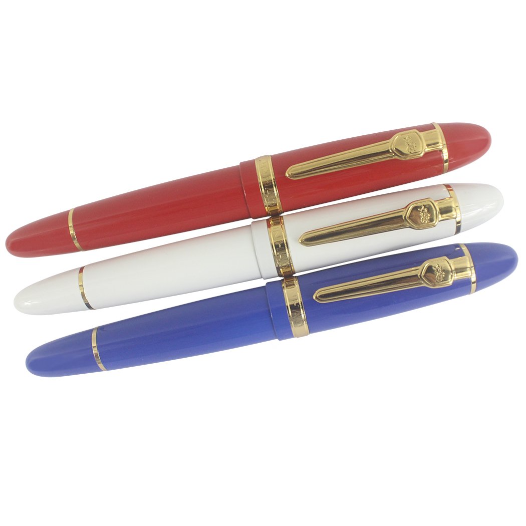 Jinhao 159 Fountain Pen Set - 3 Premium Heavyweight Pens with Gold Trim in Red, White & Blue - Ideal for Calligraphy, Writing & Gift Giving