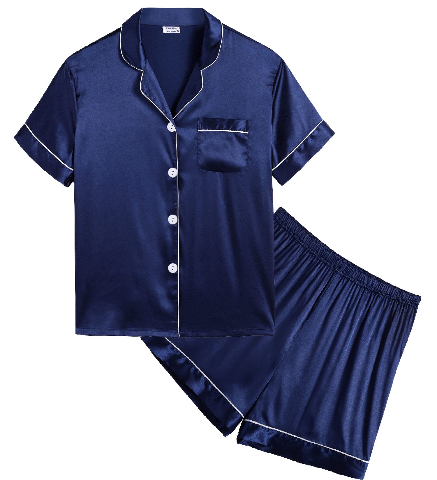SWOMOG Kids Satin Pajama Set for Girls & Boys - Soft Button-Down Silk Pjs with Short Sleeves, 2-Piece Nightwear & Lounge Outfit - Perfect for Sleepovers, Bedtime & Relaxing at Home