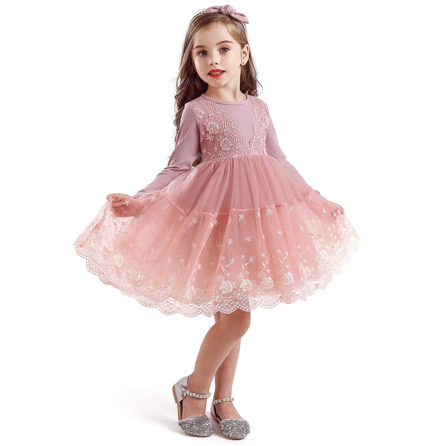 NNJXD Girls Lace Princess Dress - Vintage Floral Tulle Party Gown for Flower Girls, Pageant, Summer Weddings & Special Occasions | Perfect for Birthday Parties, Tea Parties, and Photoshoots