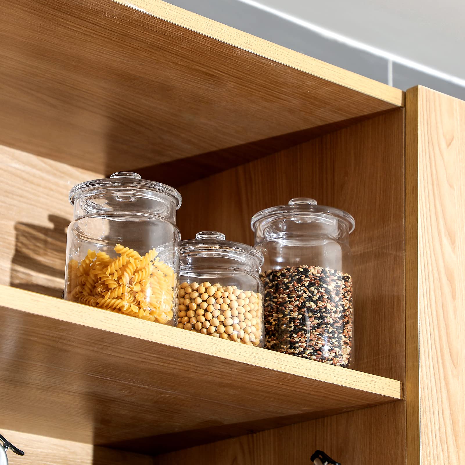 Premium Glass Pantry Storage Containers Set of 3 (23oz, 30oz, 40oz) - Airtight Food Storage Jars with Lids for Kitchen Countertop, Pantry & Laundry Room - Perfect for Candy, Nuts, Spices, Coffee & Dry Goods Organization