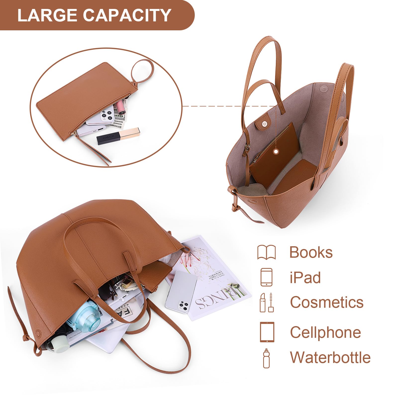 Stylish Faux Leather Tote Bag for Women - Professional Work Bag with Magnetic Closure | Trendy Handbag Purse for Office, Commute & Business Meetings