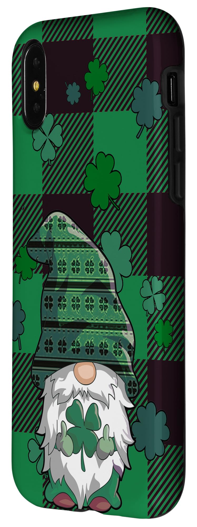 iPhone X/XS St. Patrick's Day Phone Case - Lucky Gnomes & Green Buffalo Plaid Design | Perfect for Irish-Themed Parties & Everyday Protection