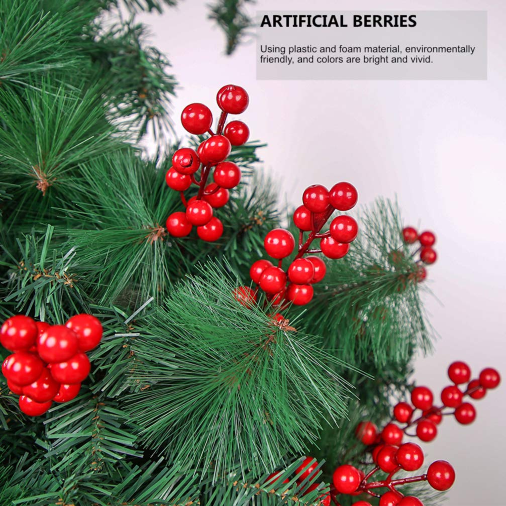 10Pcs Artificial Red Berry Stems - Faux Holly Branches for Christmas Decor, Wedding Flowers, DIY Crafts, and Home Centerpieces