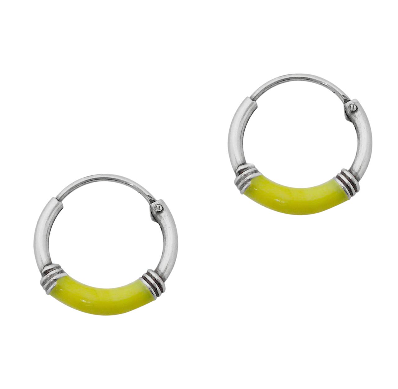 Sterling Silver Plated 12mm Bali Coil Hoop Earrings for Women - Yellow Gold Tone, Dainty & Elegant Jewelry for Everyday Wear, Parties & Gifts