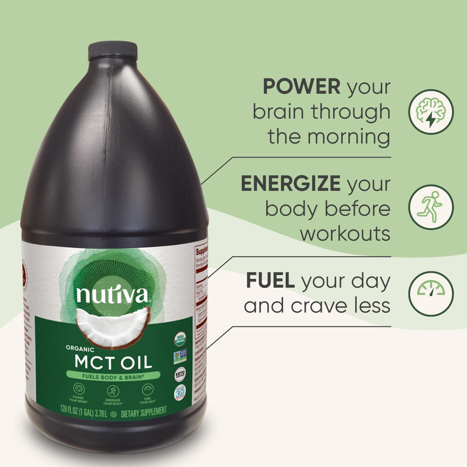 Nutiva Organic MCT Oil, 1 Gallon - Unflavored, Non-GMO, Keto & Paleo Friendly - Made from Organic Coconuts - 14g C8 & C10 per Serving - Perfect for Coffee, Smoothies & Ketogenic Diet Supplement