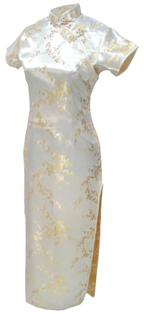 7Fairy Women's Light Yellow Floral Long Chinese Cheongsam Prom Dress - Elegant Evening Gown for Weddings, Parties & Special Occasions