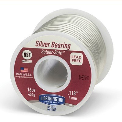 Worthington Solder-Safe Silver Bearing Lead-Free Solder Wire - 16 oz Spool (2 Pack) - High Performance for Electronics, Plumbing & DIY Projects
