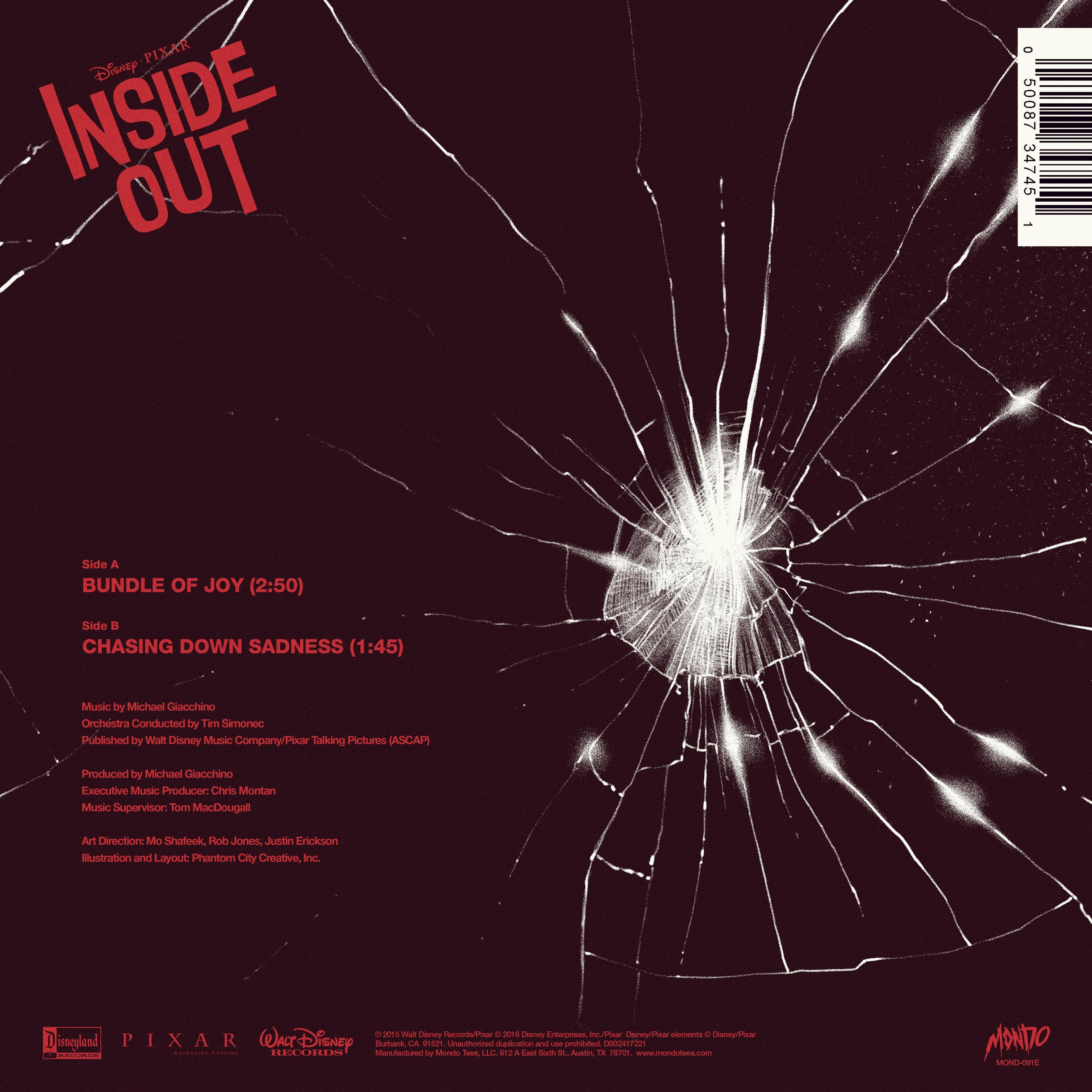 Inside Out 7 Inch Single (ANGER) - Disney Pixar Movie Soundtrack Vinyl Record for Collectors & Fans - Perfect for Home Decor, Music Lovers & Disney Enthusiasts