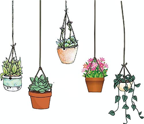 5 Pack Cute Illustrated Hanging Plant & Flower Pot Vinyl Stickers - Waterproof Decals for Laptop, Water Bottle, Notebook, Luggage, Scrapbook - Perfect for DIY Crafts, Home Decor & School Supplies